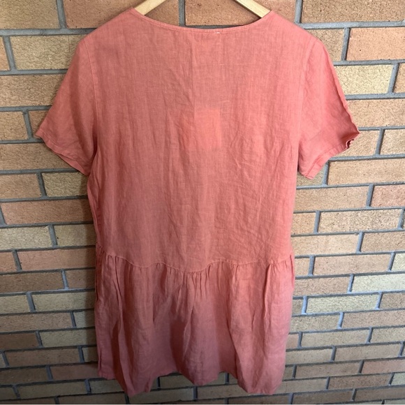 NWT Cynthia Rowley Women’s 100% Linen Ruffle Hem V Neck Coral Dress Size Large - Picture 4 of 6